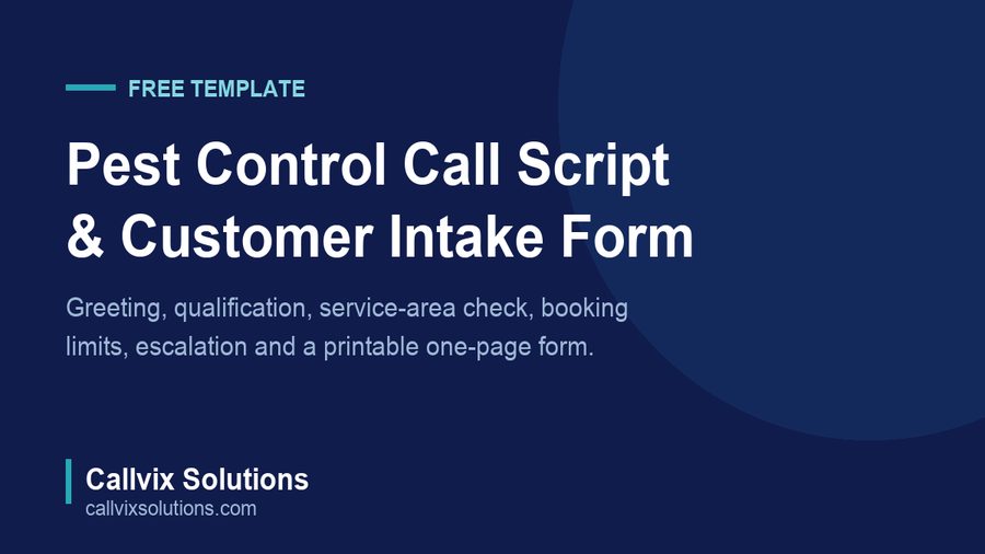 Callvix branded cover for the pest control call script and customer intake form template